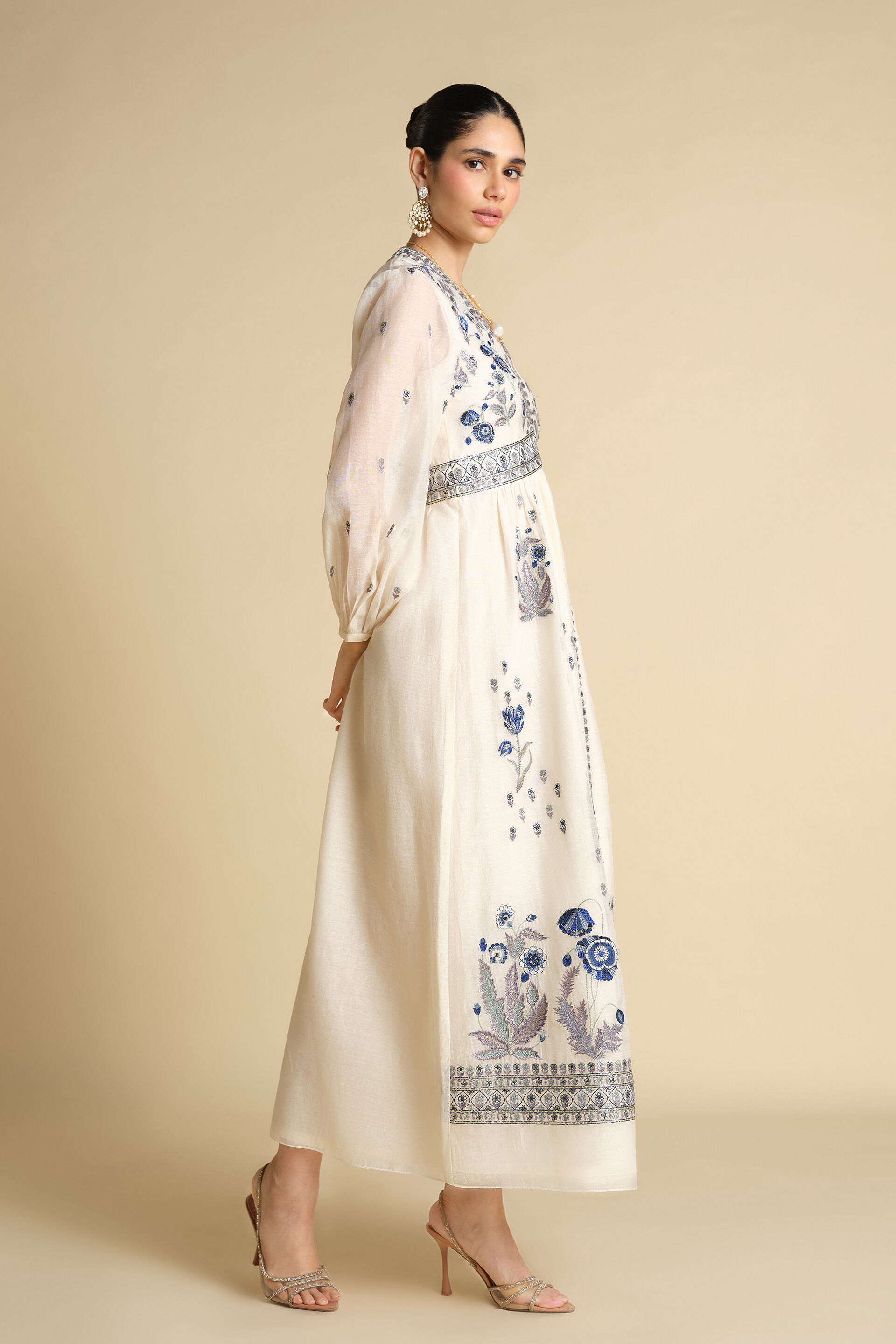 Aditha Embroidered Mul Kaftan - White, White, image 3